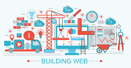 Fototapeta na wymiar Modern Flat thin Line design Website building progress concept for web banner websites, presentation, flyer and poster.