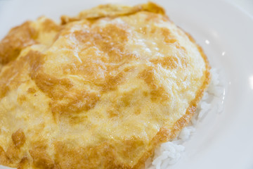 omelet in a dish of white rice.