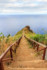 Fototapeta na wymiar Stairs leading down to the beach and Atlantic ocean, Madeira, Portugal