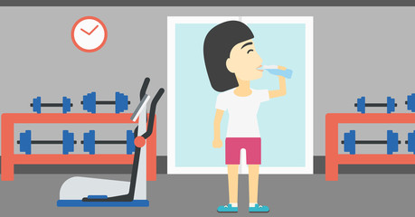 Sportive woman drinking water vector illustration.