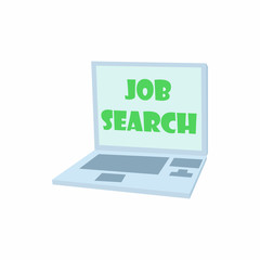 Job search on laptop icon in cartoon style isolated on white background. Work symbol