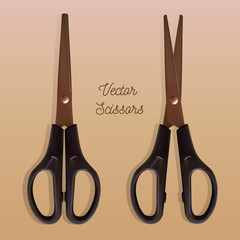 Black scissors realistic illustration. Equipment for office and school.