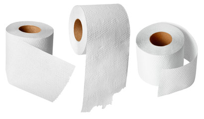 Rolls of toilet paper on white