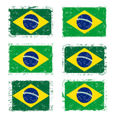 Grunge Brazil flag set, isolated on white background, vector illustration.