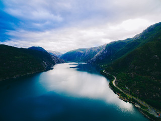 Fototapeta na wymiar Beautiful summer vibrant view on famous Norwegian tourist place