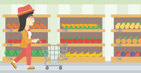 Customer with shopping cart vector illustration.