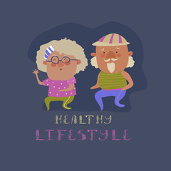 Old couple man and woman running