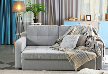 Interior with gray sofa