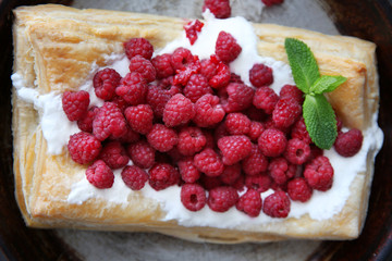 Fresh berry dessert on pan
