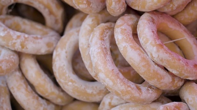 Closer view of the sweet baranka rolls they are part of Russian culture for breads
