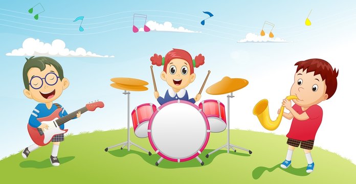 Illustration of kids playing music instrument