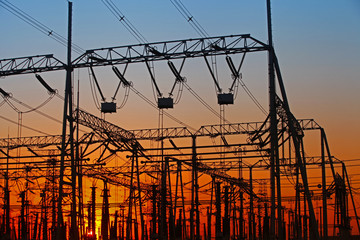 Wire electrical energy at sunset