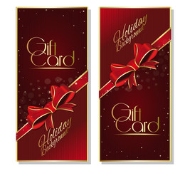 Gift card. Holiday Background with red ribbon and bow.  Vector illustration