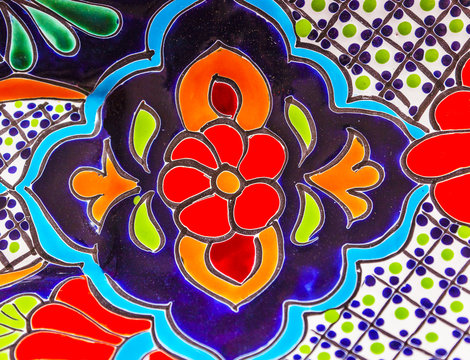 Colorful Ceramic Red Blue Flowers Pot Dolores Hidalgo Mexico