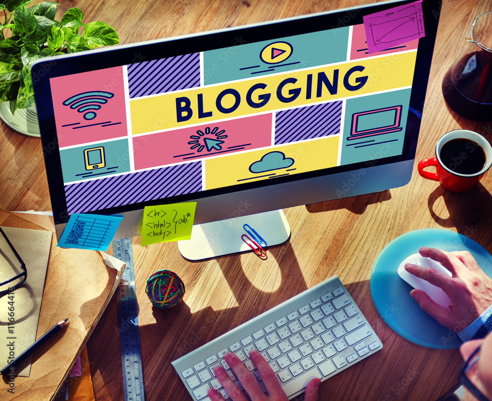 Poster blogging internet online connection message concept
