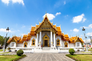 Naklejka premium The Marble Temple, Wat Benchamabophi, in Bangkok, Thailand, built entirely of white marble from Italy