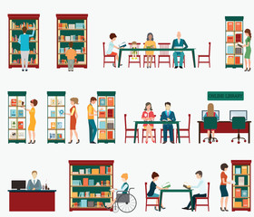 Various character of people in Bookstore or library with bookshe
