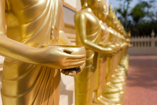 close up of hand's buddha statue in Thailand