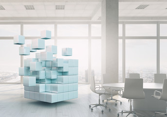 Cube in modern office . Mixed media