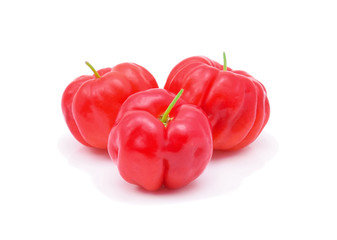 Barbados cherry,Ripe thai cherry isolated on white