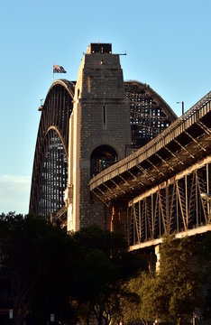 Sydney Harbour Bridge from The Rocks. Harbour Bridge is one of the most famous landmarks in Sydney.