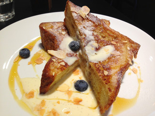 French toast with honey almond and fresh blueberry