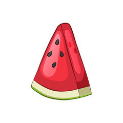 Sliced piece of watermelon. Isolated object on a white background. Cartoon icon. Vector illustration.