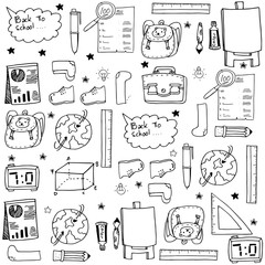 Black white school education doodles