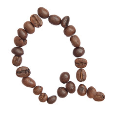Isolated Alphabet; Q make from coffee bean on white background