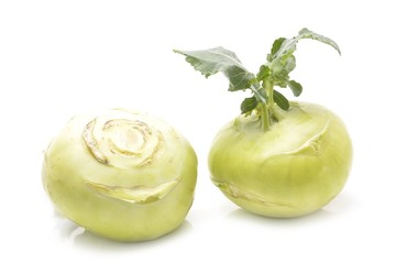 Fresh kohlrabi with green leaves