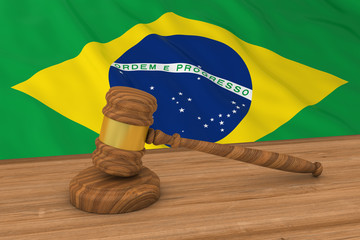 Brazilian Law Concept - Flag of Brazil Behind Judge's Gavel 3D Illustration