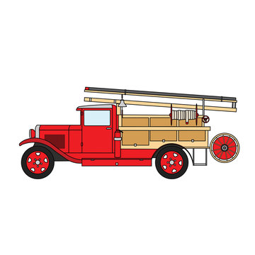 Old vintage retro fire truck with a bell.
