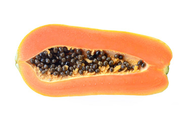 Sliced fresh papaya isolated on white background