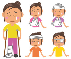 怪我をしている女性のイメージイラストセット