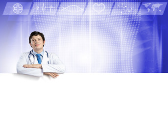 Doctor with banner