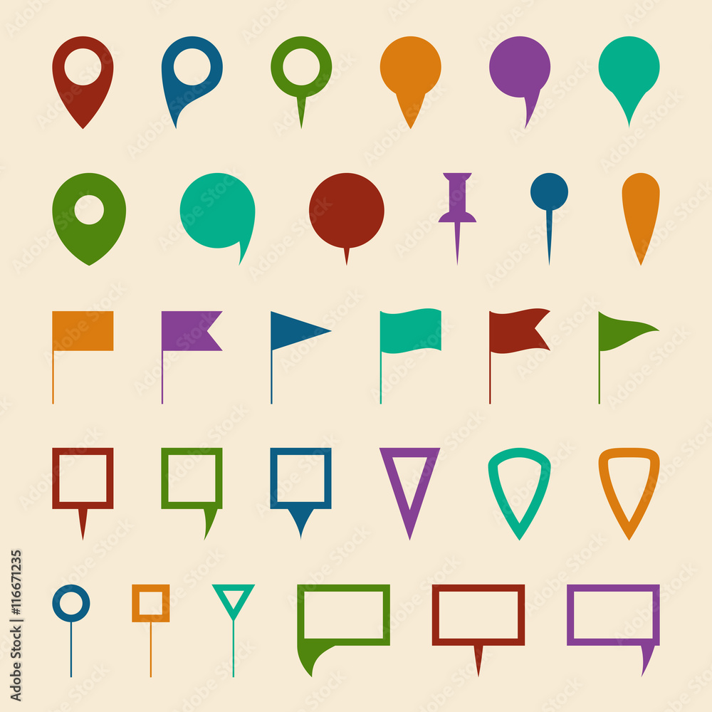 Poster map navigation pin pointer vector symbols