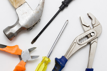 Construction tools isolated on white background