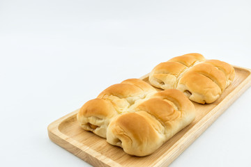 Sausage bread on wood plate