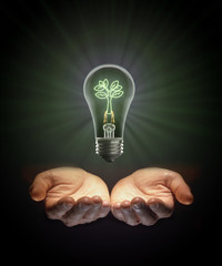 Illuminated green energy alternative fuel bulb geothermal biotechnology natural solar wind power