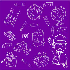 Doodle of school element on purple backgrounds