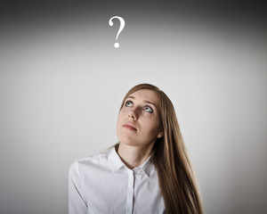 Girl in white and question mark