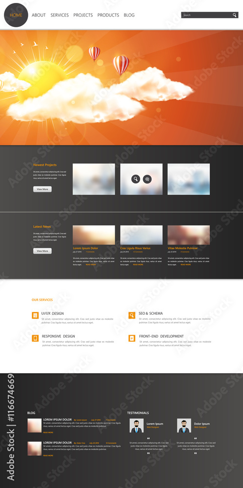 Poster modern one page website template. vector eps10, modern web design with flat ui elements. ideal for b
