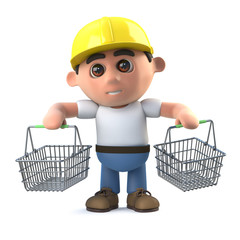 3d Construction worker goes shopping