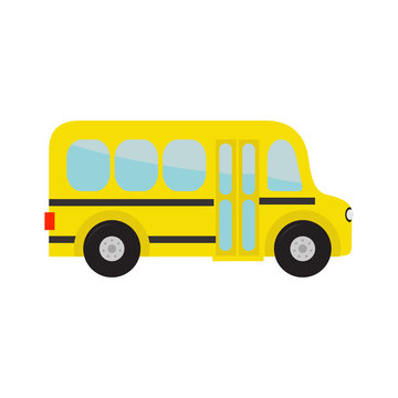 Yellow school bus kids. Cartoon clipart. Transportation. Baby collection. Side view. Flat design. Isolated. White background.