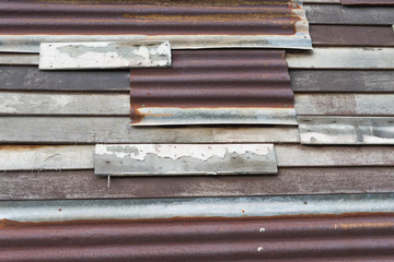 texture of corrugated iron wall on old house background