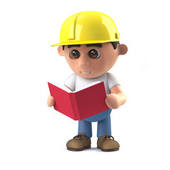3d Construction worker reading a book