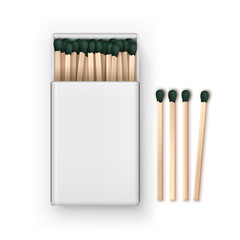 Vector Opened Blank Box Of Green Matches Top View Isolated on White Background