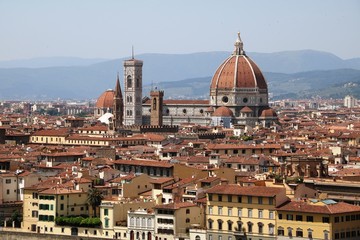 Fototapeta na wymiar Florence in Italy, Santa Maria del Fiore, Basilica San Lorenzo and Giottos Campanile 