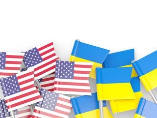 Fototapeta na wymiar Flags of USA and Ukraine isolated on white