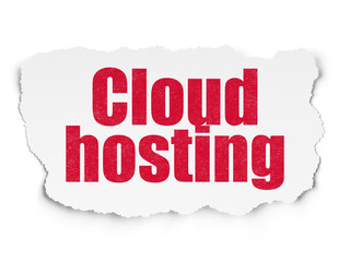 Cloud computing concept: Cloud Hosting on Torn Paper background